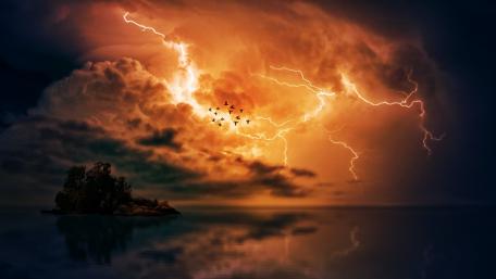 Spectacular Lightning Over Dusk Island Landscape wallpaper