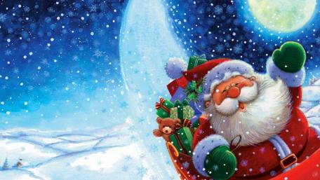 Moon riding Santa Claus wallpaper