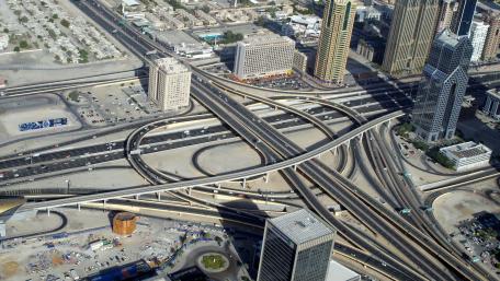 Bird's Eye View of a Turbine Interchange in Dubai, UAE wallpaper