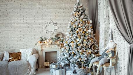 Festive Elegance in a Cozy Living Room wallpaper