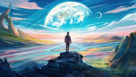 Lone Observer in a Cosmic Dreamscape wallpaper