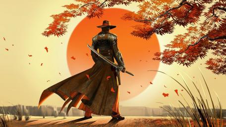 Steampunk Samurai in loden coat wallpaper