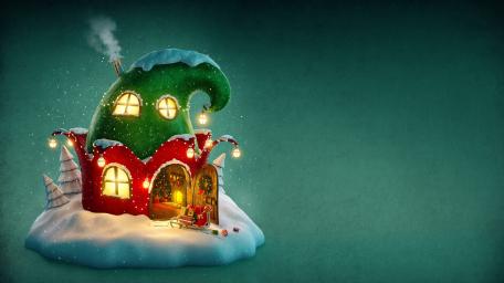 Whimsical Christmas Hut Design for Festive Cheer wallpaper