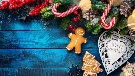 Merry Christmas blue wood planks wallpaper