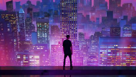 Watching the city digital art wallpaper