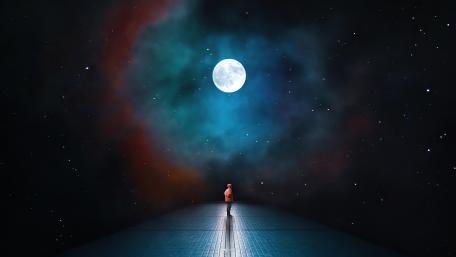 Lone Observer in Cosmic Silence wallpaper