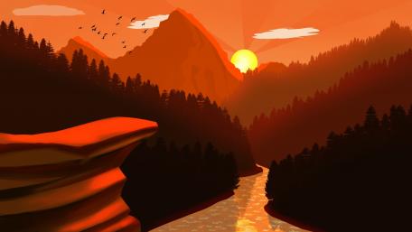Sunset Serenity Amidst the Minimalist Mountains wallpaper