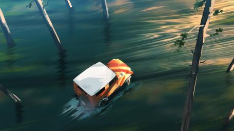 Off-road Adventure Through Riparian Forest wallpaper