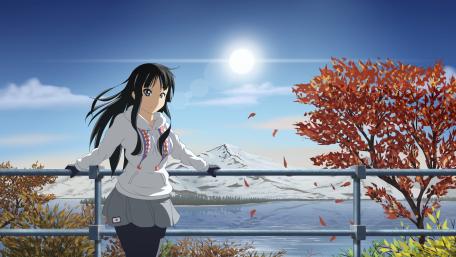Autumn Serenity with Anime Schoolgirl wallpaper