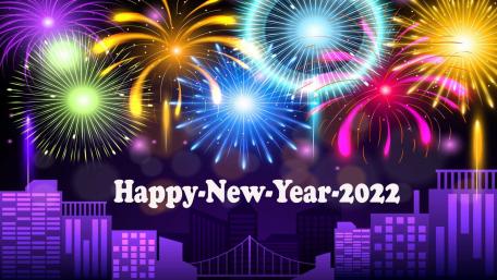 Happy New Year 2022 Greeting Card with colorful fireworks wallpaper
