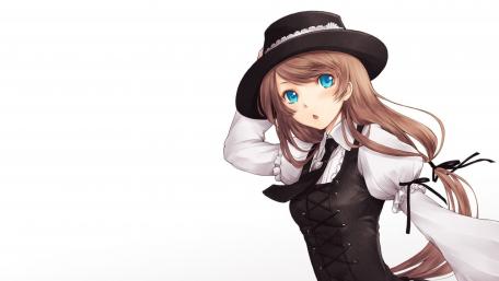 Elegant Anime Girl in Black Hat wallpaper