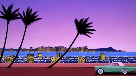 Retrowave Dreamscape in Neon Cityscape wallpaper