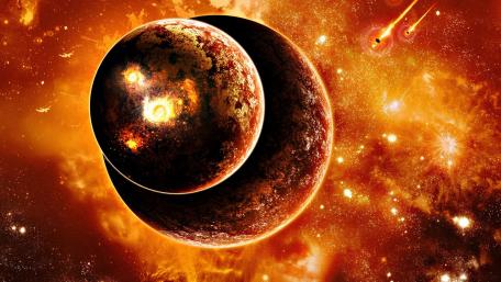 Celestial Dance of Fiery Planets wallpaper
