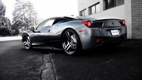 Sleek Elegance of a Ferrari 458 in Monochrome wallpaper
