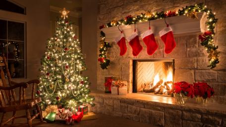 Christmas Eve by the Fireplace and Tree wallpaper