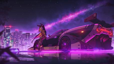 Neon Night Rider with Supercar wallpaper