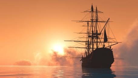 Majestic Ship Sailing into the Sunset wallpaper