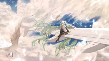 Miku on the wing wallpaper
