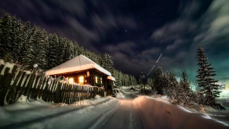 Twilight Serenity in a Winter Cottage wallpaper