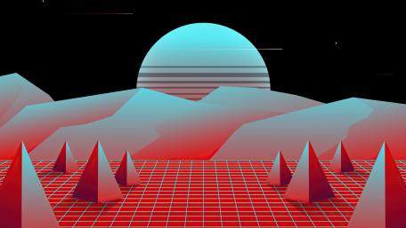Retro Futuristic Landscape in Synthwave Style wallpaper