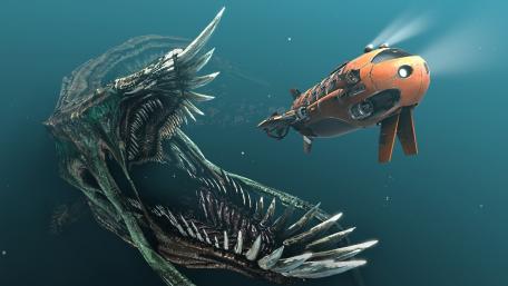 Submarine Confronts Legendary Sea Monster's Wrath wallpaper