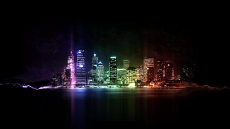 Neon Rainbow Cityscape wallpaper