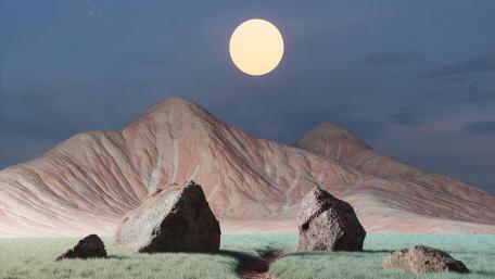 Moonlit Pathway through Majestic Mountains wallpaper