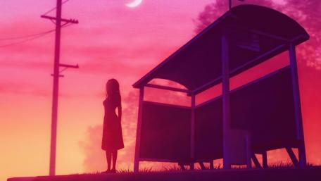 Moonlit Wait at a Synthwave Bus Stop wallpaper