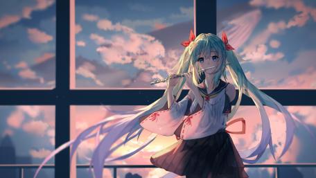 Serene Sunset with Hatsune Miku wallpaper