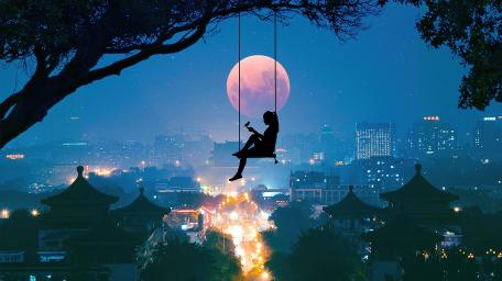 Moonlit Swing Over Dreamland wallpaper