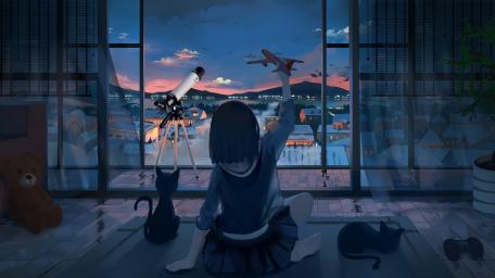 Stargazing Dreams in a Dusk-Drenched Town wallpaper