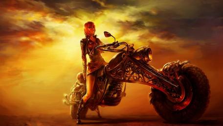 Motorcycle Fantasy Adventure in a Fiery World wallpaper