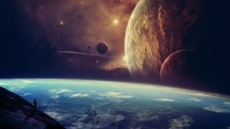 Cosmic Serenity in a Futuristic Realm wallpaper