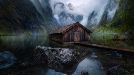 Obersee Lake Boathouse wallpaper