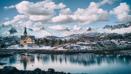 Winter Serenity at the Mountain Temple wallpaper