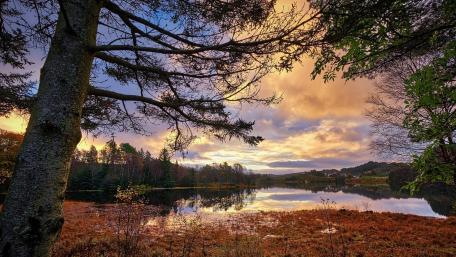 Tranquil Lake at Sunset Glow wallpaper