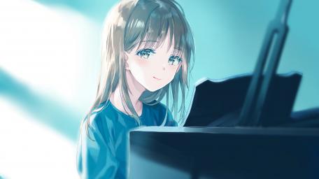 Enchanting Melodies Anime Girl at the Piano wallpaper