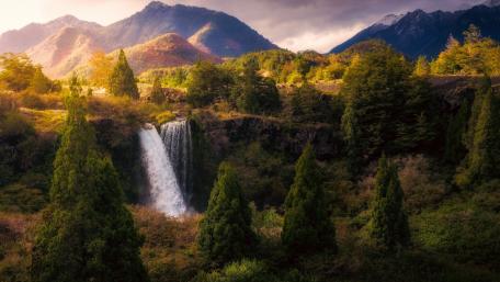 Majestic Mountain Waterfall Scenery wallpaper