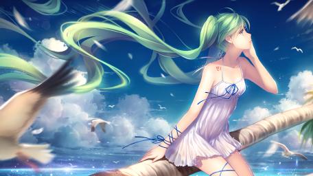 Hatsune Miku's Serene Seaside Breeze wallpaper