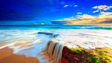 Serene Ocean Waterfall View wallpaper