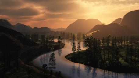 Serene Sunset Over a Bending River wallpaper