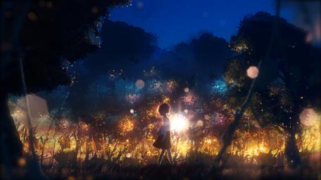 Enchanted Night in the Anime Forest wallpaper