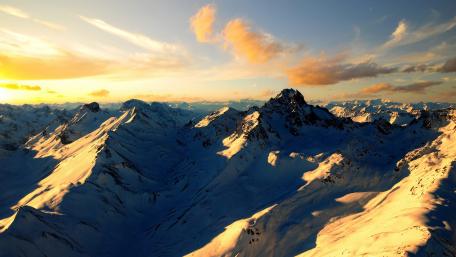 Majestic Snow-Capped Mountains at Dusk wallpaper