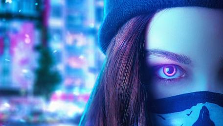 Neon eyes girl in mask wallpaper