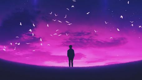 Sleepless Night Under a Mystical Pink Sky wallpaper