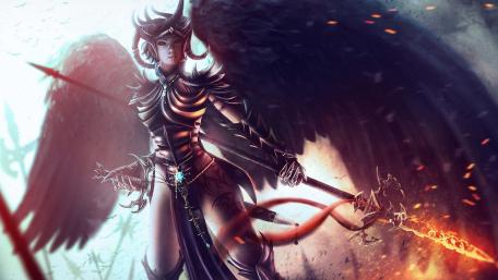 Dark Angelic Warrior in Battle Stance wallpaper
