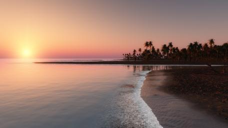 Pink Sunset Over a Tropical Beach at Dusk wallpaper