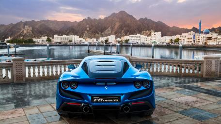 Blue Ferrari F8 Tributo in Majestic Landscape wallpaper