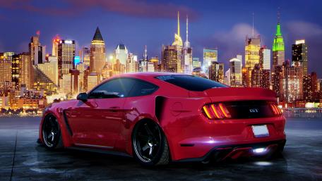 Ford Mustang with Dazzling City Lights wallpaper