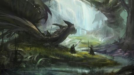Mystical Dragon Encounter in Enchanted Woods wallpaper